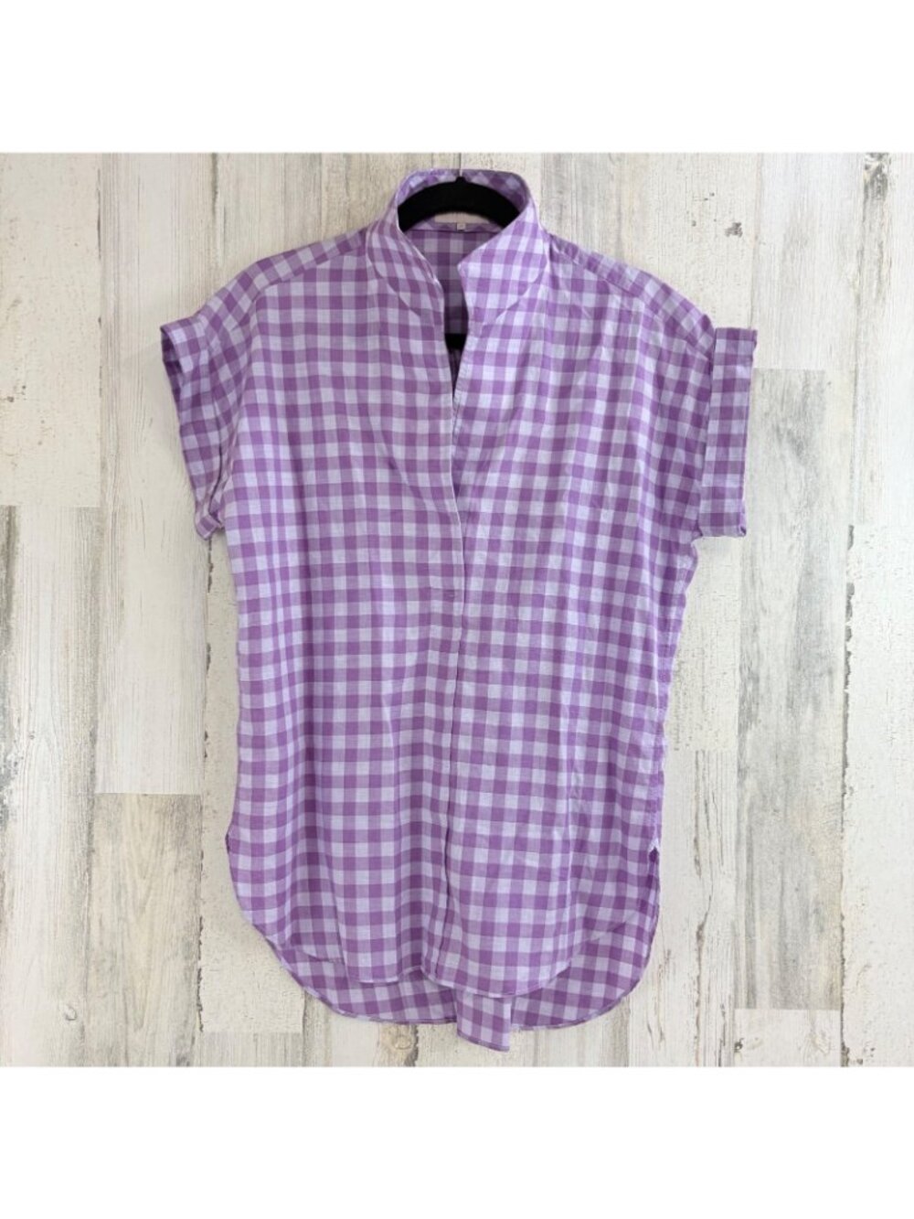 Sarah Alexandra Sz M Cotton Cap Sleeve Shirt Button Down Popover Purple Gingham